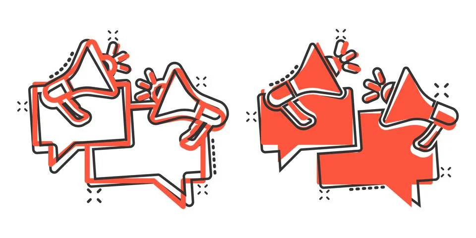 Speech bubble with megaphone icon in comic style. Dialogue box cartoon vector Illustrazione stock