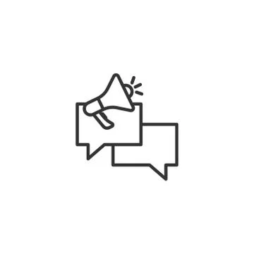 Speech bubble with megaphone icon in flat style. Dialogue box vector illustra Stock Illustration