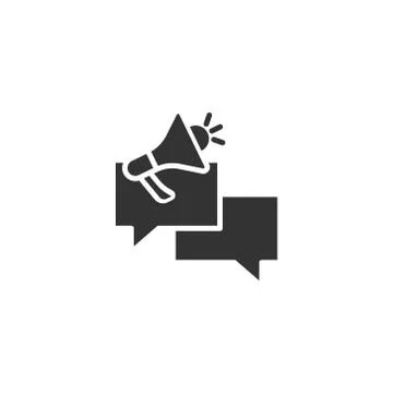 Speech bubble with megaphone icon in flat style. Dialogue box vector illustra Illustrazione stock