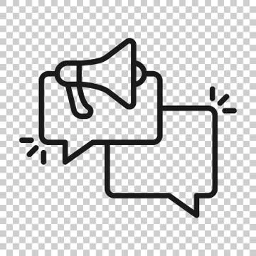 Speech bubble with megaphone icon in flat style. Dialogue box vector illustra Stockillustratie