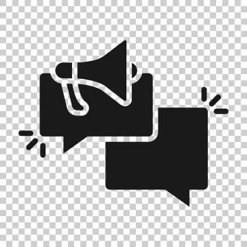 Speech bubble with megaphone icon in flat style. Dialogue box vector illustra Stock Illustration