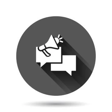 Speech bubble with megaphone icon in flat style. Dialogue box vector illustra Illustrazione stock