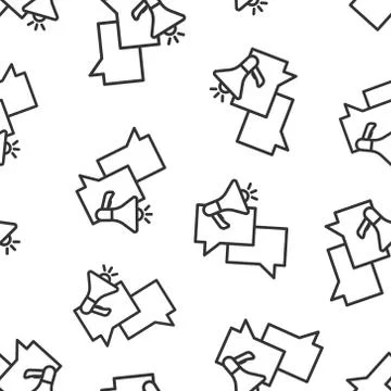 Speech bubble with megaphone icon in flat style. Dialogue box vector illustra Illustrazione stock