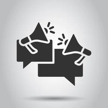 Speech bubble with megaphone icon in flat style. Dialogue box vector illustra Illustrazione stock