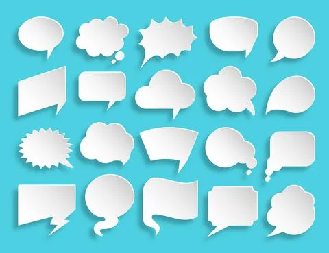 Speech bubble message paper cut comic tag icon set Stock Illustration