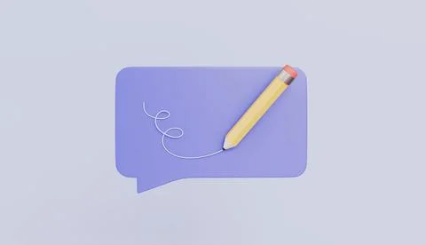 Speech bubble message with pencil, Notes and drawing app, Writing feedback Stock Illustration