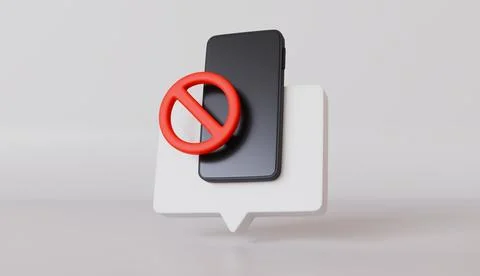 Speech Bubble Mobile phone with Forbidden sign with red crossed circle icon Stock Illustration
