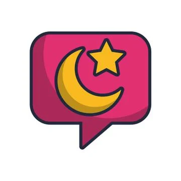 Speech bubble with moon night and star line style Stock Illustration