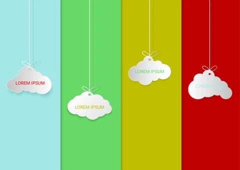 Speech Bubble or White blank hanging paper clouds. Sales design element, stor Stock Illustration