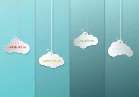 Speech Bubble or White blank hanging paper clouds. Sales design element, stor Stock Illustration