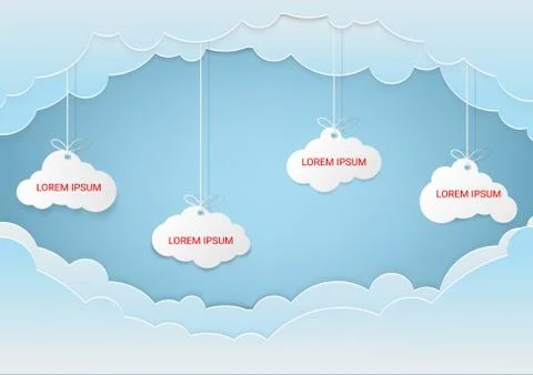 Speech Bubble or White blank hanging paper clouds. Sales design element, stor Stock Illustration