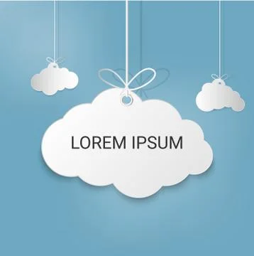 Speech Bubble or White blank hanging paper clouds. Sales design element, stor Stock Illustration