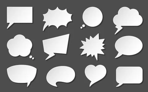 Speech bubble paper cut dialog sticker flat set Illustrazione stock