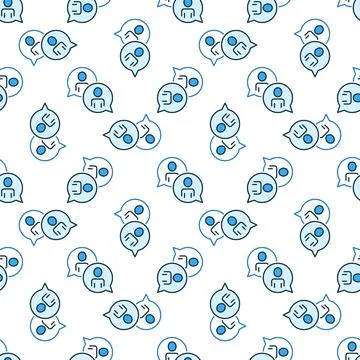 Speech Bubble with People vector Talking blue seamless pattern Stock Illustration