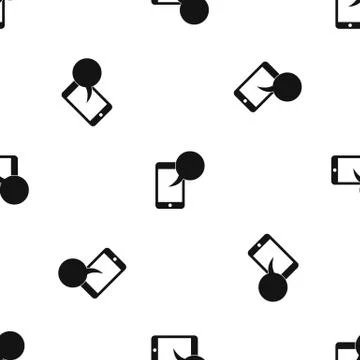 Speech bubble on phone pattern seamless black Stock Illustration