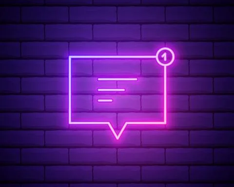 Speech bubble pink glowing neon ui ux icon. Glowing sign logo vector . Glowin Stock Illustration