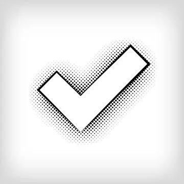 Speech bubble pop art dot design with creative tick sign. Stock Illustration