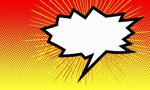 Speech bubble in pop art style on a yellow and orange background Stock Illustration