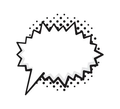 Speech bubble prickly shape with dots rays in pop art style Stock Illustration