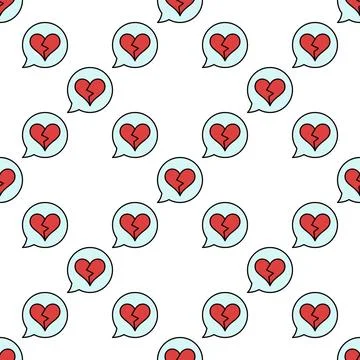 Speech Bubble with Red Broken Heart vector seamless pattern Stock Illustration