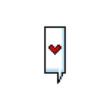 Speech bubble with red heart pixel art Y2K vector icon, dialog text frame with Illustrazione stock