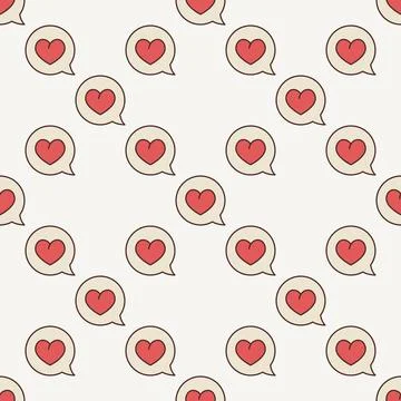 Speech Bubble with Red Heart vector partnership colored seamless pattern Stock Illustration