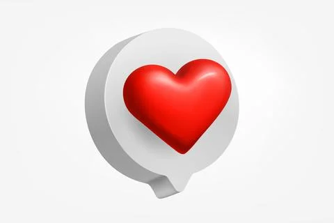 Speech bubble with red heart on white background. 3d vector illustration Stock Illustration