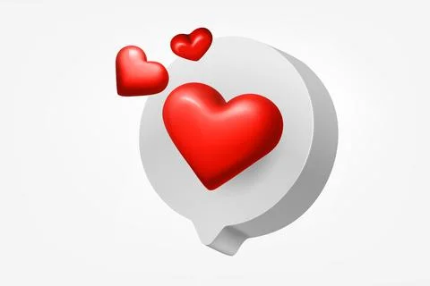 Speech bubble with red hearts on white background. 3d vector illustration Stock Illustration