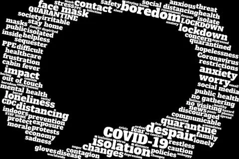 A speech bubble regarding societal problems and COVID-19 Stock Illustration