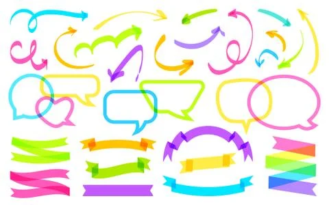 Speech bubble ribbon arrow text banner vector set Stock Illustration