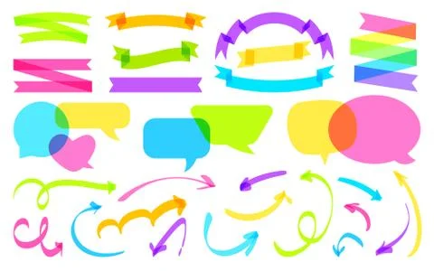 Speech bubble ribbon arrow text banner vector set Stock Illustration