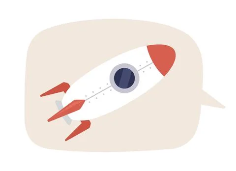 Speech bubble with rocket semi flat color vector element Stock Illustration