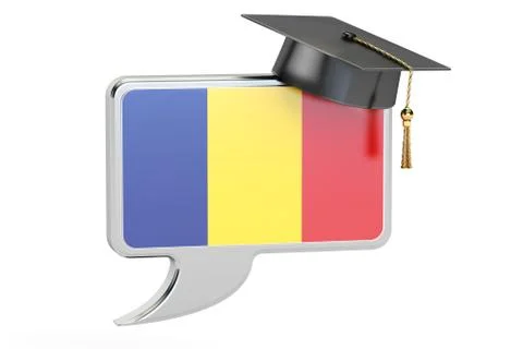 Speech bubble with Romanian flag learning concept 3D rendering Stock Illustration