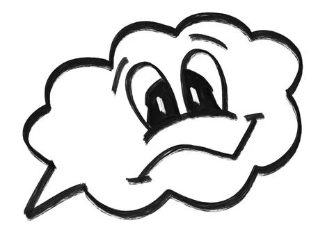 Speech bubble with sad face and smiley drawn in black color on white background. Stock Illustration