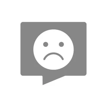 Speech bubble with sad face grey icon. Chat symbol, unpleasant communication Stock Illustration