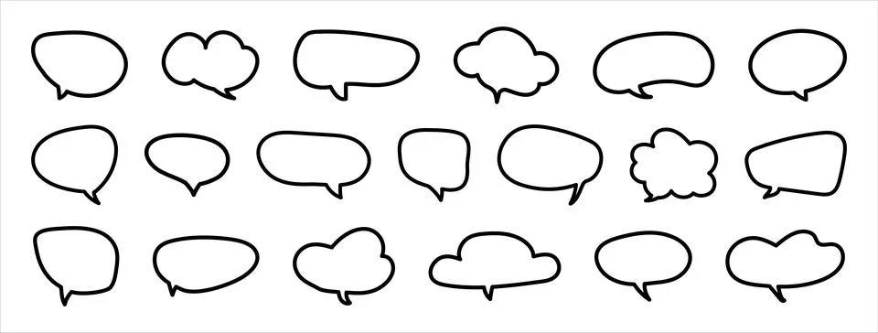 Speech bubble samples. Fun dialogue outline frames. Chat box, empty social media Illustrazione stock