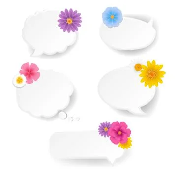 Speech Bubble Set With Flowers White Background Stock Illustration