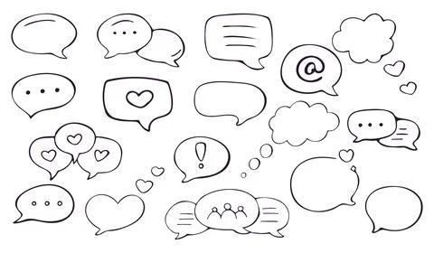 Speech Bubble Set Hand Drawn Doodle Collection Isolated on White Background Illustrazione stock