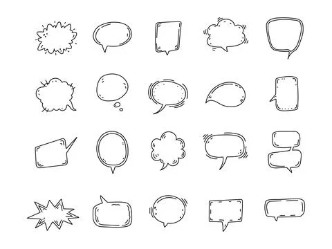 Speech bubble set in outline line art Stock Illustration