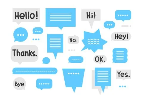 Speech bubble set with short phrases Stock Illustration