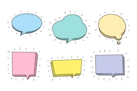 Speech Bubble set in Sketch hand drawn style. Space for quote and text. Vecto Stock Illustration