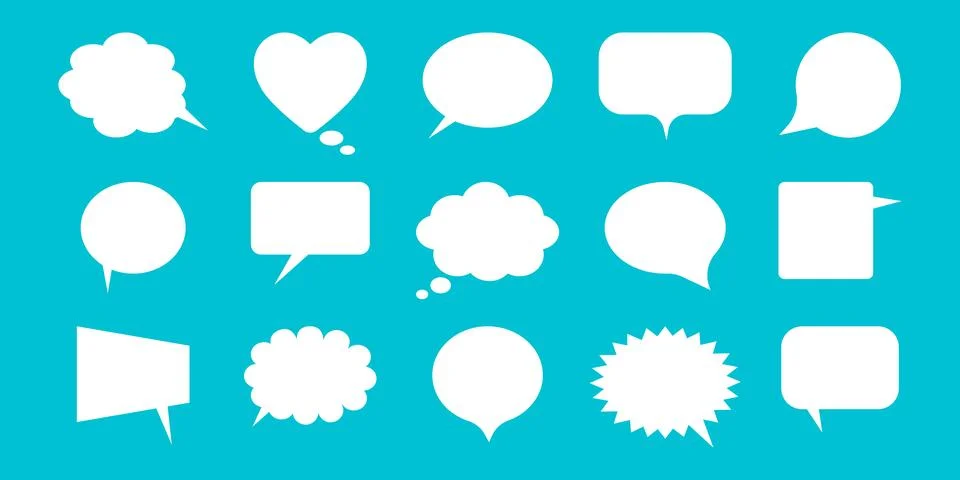 Speech bubble set with white blank chat balloons and thought clouds. Empty .. Ilustração Stock