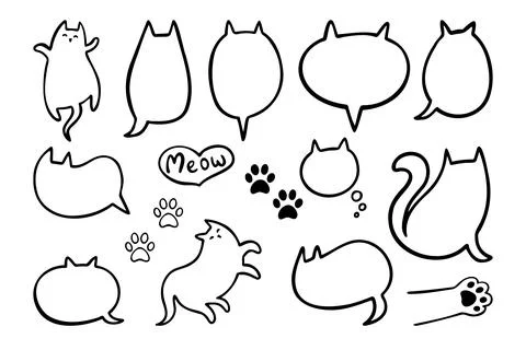 Speech bubble in the shape cat. Empty cute speech bubble with cat ears and tail Illustrazione stock