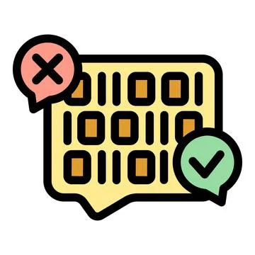 Speech bubble showing binary code with check and cross marks Stock Illustration