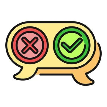 Speech bubble showing checkmark and cross symbols Stock Illustration