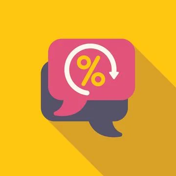 Speech bubble showing decreasing interest rate with percentage symbol overlaid Stock Illustration