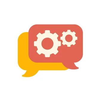 Speech bubble showing gears communicating business solutions concept Stockillustratie