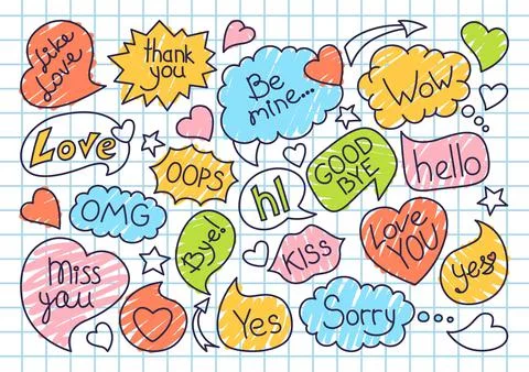 Speech bubble sketch doodle set dialog text vector Stock Illustration