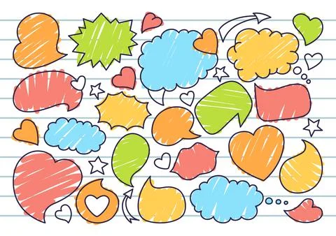Speech bubble sketch doodle set dialog vector Stock Illustration