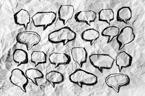 Speech bubble sketch hand drawn bubble speech idea design on crumpled paper Stock Illustration
